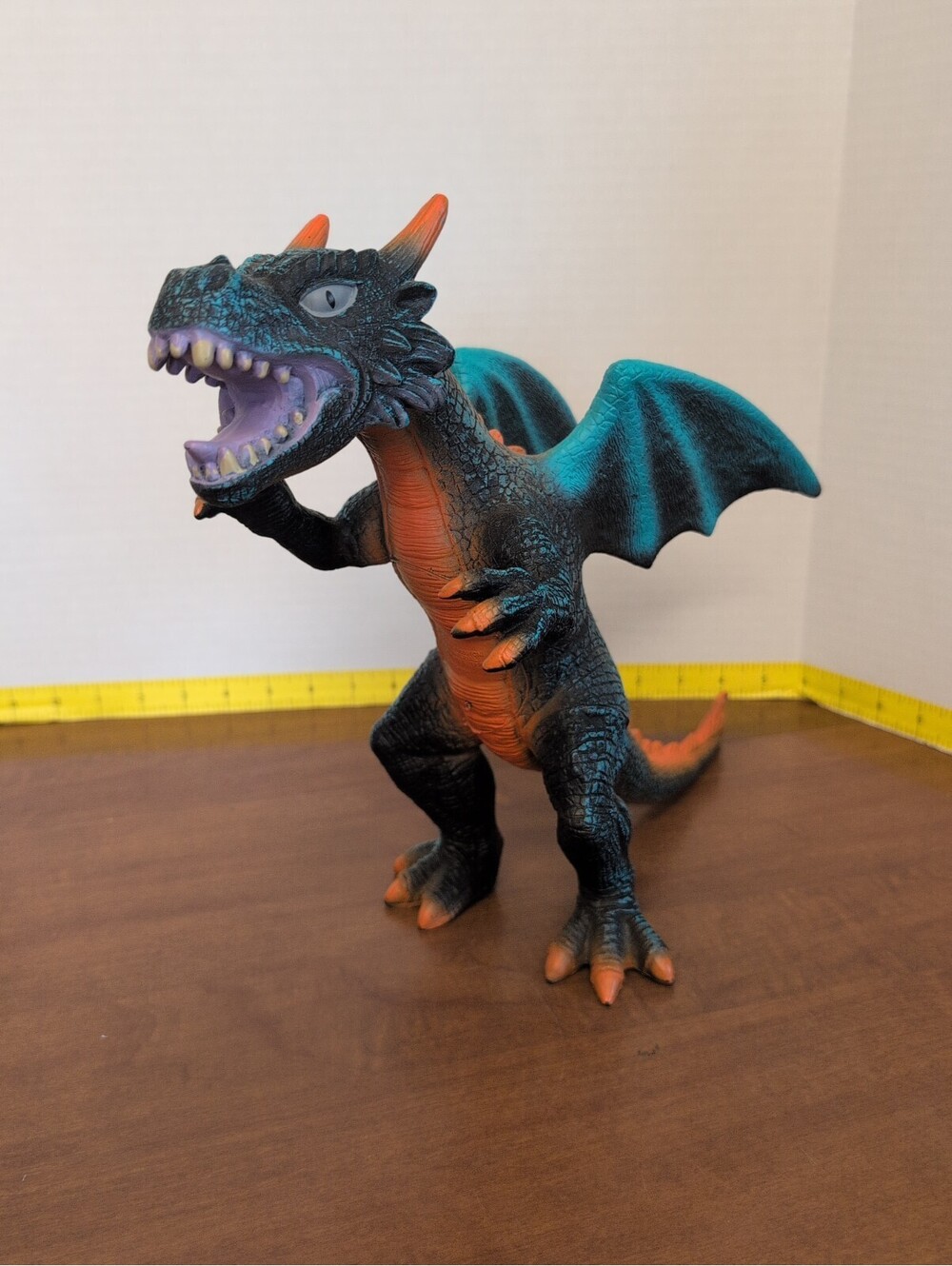 Dragon Blue Orange Winged soft plastic Cool Looking Toy Figure 11 inch